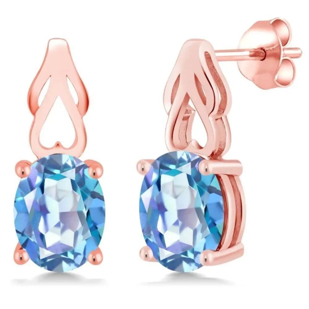 18K Rose Gold 925 with 33.60 Cttw Millennium Blue Mystic Quartz Oval Earrings